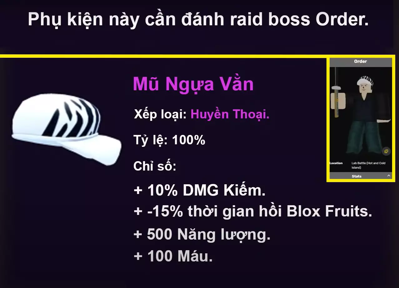 Danh sách phụ kiện trong game blox fruits tại biển 2